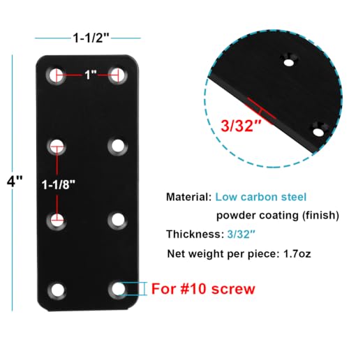20 Pack 4-Inch Black Steel Mending Plates for Wood Furniture Repair