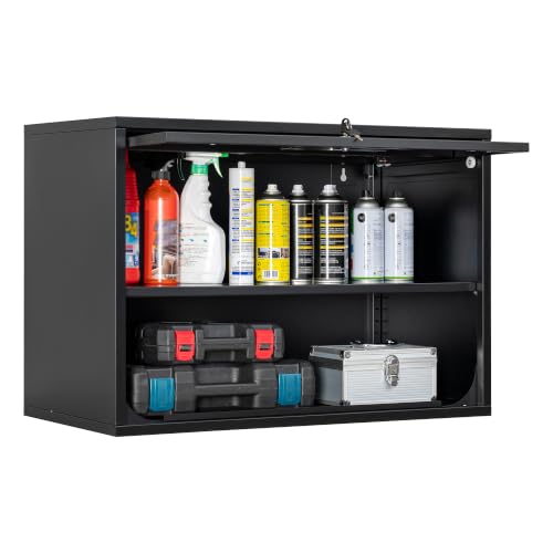 Fesbos 15.7" x 31.5" x 21.6" Black Metal Wall Cabinet with Locking Door, 0.6mm Steel, 120 lb Shelves