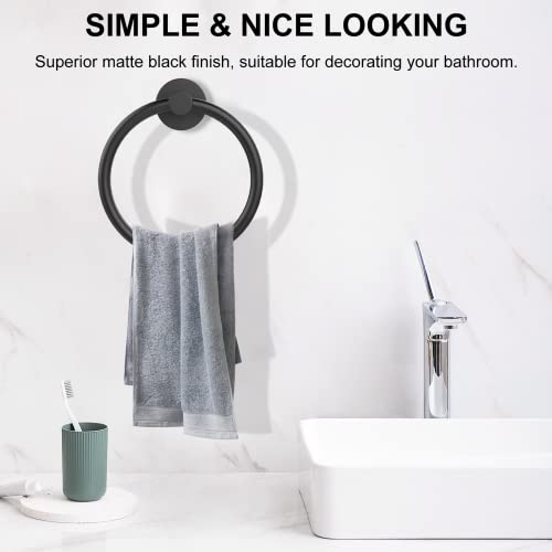 SetSail Matte Black Bathroom Towel Ring Wall Mount - Durable Stainless Steel, Space Saving, Easy Install