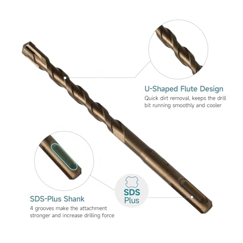 SDS Plus Rotary Hammer Drill Bits Set, 5 Pcs (3/16", 1/4", 5/16", 3/8", 1/2") x 6 in. ? Carbide Tipped Masonry Drill Bit Kit for Concrete, Brick, Cement, Stone