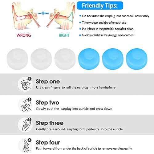 24 Pcs Silicone Ear Plugs for Sleeping, Soft Silicone Earplugs for Sleep, Noise Cancelling Reduction Earplugs for Swimming, Travel, Snoring, Concerts, Airplane, Motorcycle, Musicians, Blue/Clear