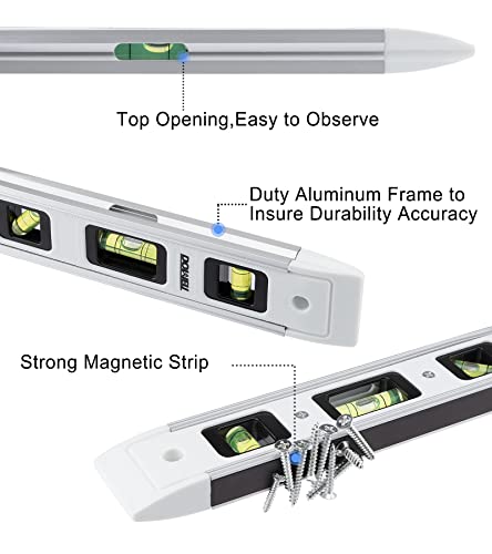 DOWELL 9 Inch Magnetic Spirit Level - 1 Pack, White