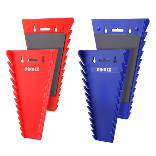 PINOZE 4-Piece Magnetic Wrench Organizer - 48-Slot Magnetic Wrench Rack (SAE 1/4"–1-1/16" & Metric 6–24mm) Red/Blue