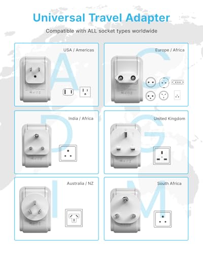 VINTAR All-in-One Universal Travel Adapter Kit Type A/C/G/D/M/I - Detachable Plug