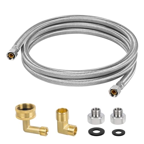 KAINGA 6 ft Dishwasher Water Supply Line - 3/8in Compression, Braided Stainless Steel Burst-Resistant