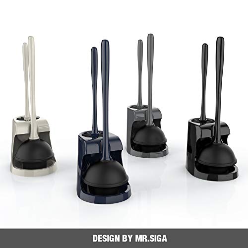 MR.SIGA Black Toilet Plunger & Bowl Brush Set with Storage - 2-in-1 Bathroom Cleaning