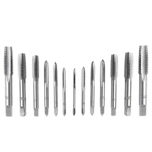 QISF 14Pcs Bearing Steel Metric Screw Thread Tap M3 M4 M5 M6 M8 M10 M12 Plug Tap Tapping Tool set(Wrench is not include)