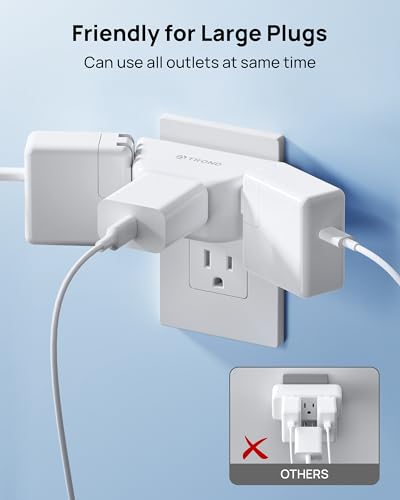 TROND 3AC Prong Outlet Extender 2 Pack - Bathroom Power Splitter, White, 3-Socket