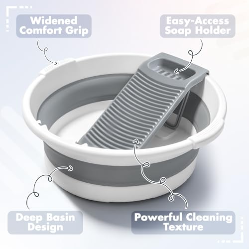 Lounsweer Gray Collapsible Laundry Washboard with Detachable Scrubbing Brush