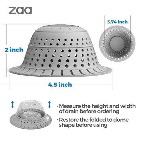 zaa Bathtub Drain Hair Catcher, Premium Silicone Shower Hair Catcher, 1Pack Collapsible Hair Stopper for Pop Up and Regular Drains of Shower, Bathtub, Bathroom, Sink, Shower Parts, Gray