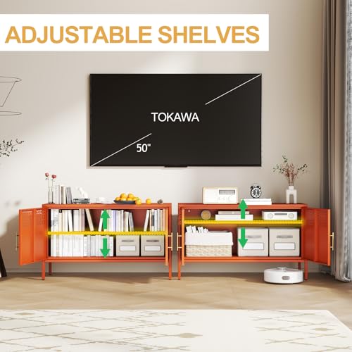Metal Locker Cabinet with Adjustable Shelf & Magnetic Lock - Office & Home Storage, Orange