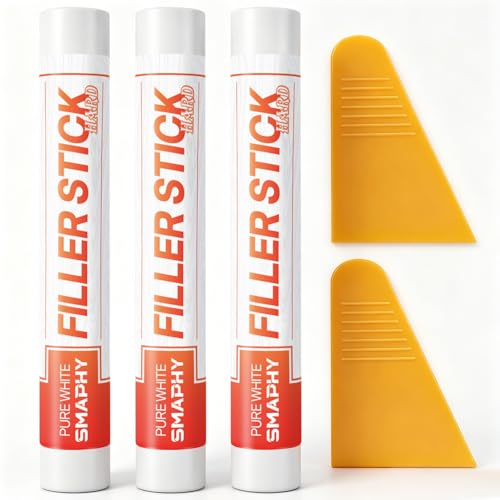 SMAPHY White Wood Filler Sticks 3 Pack - Nail Holes & Baseboards Repair - No Sanding Needed