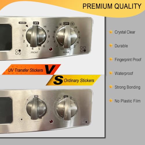 UV Stove Knob Decals - 2 Sets, Premium Water-Resistant Knife-Edge Sticker Labels for Gas/Oven Dials