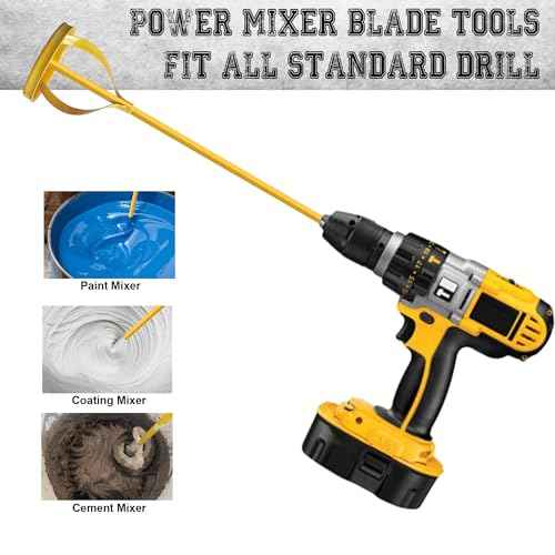Paint and Mud Mixer, Paint Stirrer for Drill in 1 to 5 Gallon Bucket, Suitable for all Standard Drill Bits, Hex Head Anti-slip, Easy Clean, Painting and Plastering Mixer Stirrer Tool (Yellow)