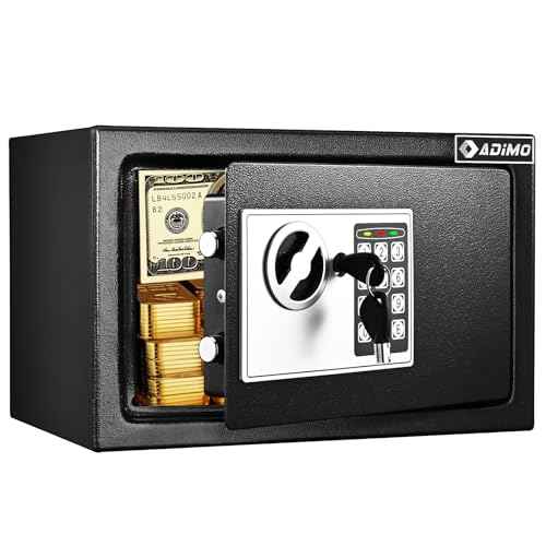 ADIMO Safe Box for College Dorm Room, Money Box with Fireproof Waterproof Bag, Keys & Pass Code & Wall Mount Kits, 0.5 Cubic Feet Hidden Home Safe for Jewelry, Money, and Documents, Home Office, Dorm