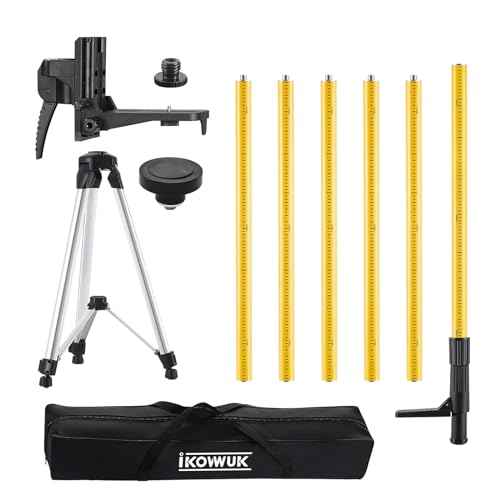 IKOVWUK 13.8 Ft Telescoping Laser Level Pole with Tripod, 4.2 M Pole Stand for Level Tool, Multi-function Fine-tuning Bracket with 1/4¡± Thread & 5/8¡±Thread Adapter, Carry Bag Included