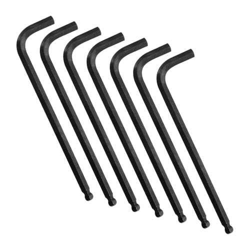 4mm Ball End Hex Key Allen Wrench, L Shaped Extra Long Arm Heavy Duty CRV Steel Repairing Tool 6 Pcs, Black