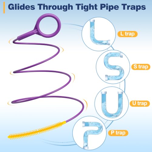 Purple 35-Inch Reusable Drain Snake for Shower & Sink Clogs - 5 Pack