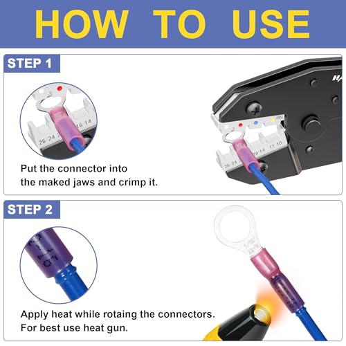 haisstronica 200PCS Heat Shrink Butt Connectors & Crimper Tool Kit, AWG 22-10, Without Wire Stripper
