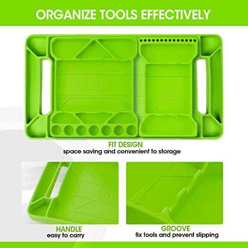 DURATECH Flexible Tool Tray, Silicone Tool Holder for Mechanics Storage, Heat and Chemical Resistant Organizer for Automotive, Industry and Household(3pack Green)