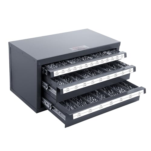 VEVOR Drill Bit Dispenser Cabinet – 3-Drawer Organizer, 29 Compartments, 1/16"–1/2" in 1/64" Increments (Jobber Length)