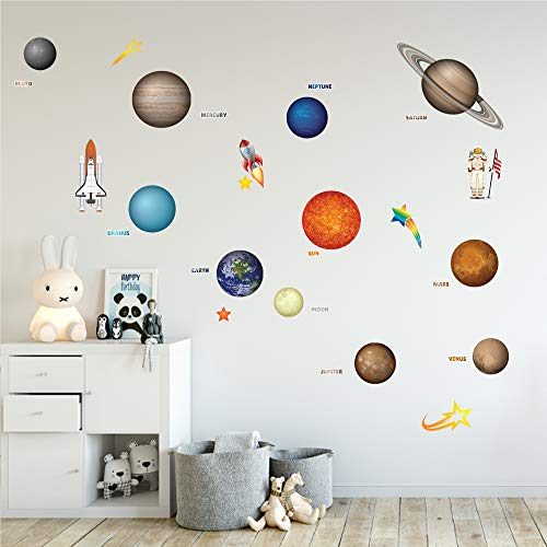 Solar System Adhesive Wall Decals - Wall D?cor Stickers for Kids & Toddlers Include Planets, Earth, Mars, Jupiter & More - Reusable Wall Decor for Bedroom, Living Room, Nursery, Classroom