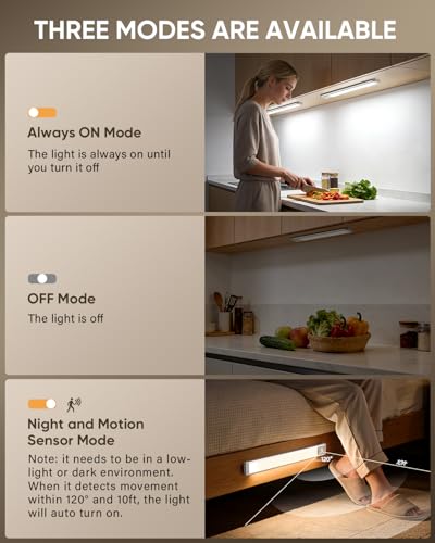 MCGOR 10-Inch Wireless Under Cabinet Light with Motion Sensor - Silver, 5 Pack