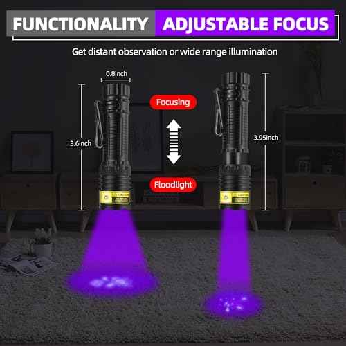 DARKBEAM UV Flashlight 395nm Black Light, Mini but Powerful Blacklight USB- C LED Rechargeable, Focusable Woods Lamp Water Resistant, Detector for Pet Urine, Uranium Glass&Leak Detection, Curing Resin