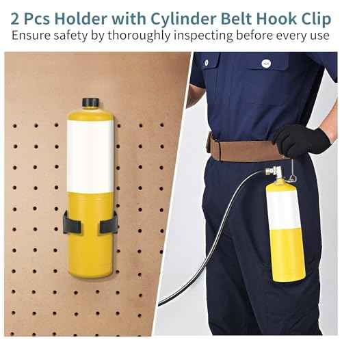 2 Pcs Propane Tank Holder with Cylinder Belt Hook Clip Hanger, Torch Holder Wall Mount, Organize for MAPP Gas Tank Hanger