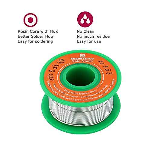 1.5mm Electronic Solder Wire Lead Free Rosin Flux Core Diameter 0.06in Large Size Solder Wire Gauge 1.76oz 50g Sn99 Ag0.3 Cu0.7 Flow Electric Soldering Unleaded PB Free