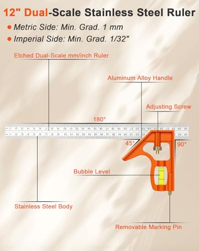 Matework 7in + 12in Combination Square Set – CNC Aluminum Carpentry Square, 12in Adjustable Square
