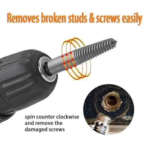 ?LONKER 6 Pcs Screw Extractor Set, Easy Out Bolt Extractor and HSS Steel Cobalt Left Hand Drill Bit Kit, Stripped Screw Extractor with 1/4'' Adapter for Broken Bolts, Screws and Studs