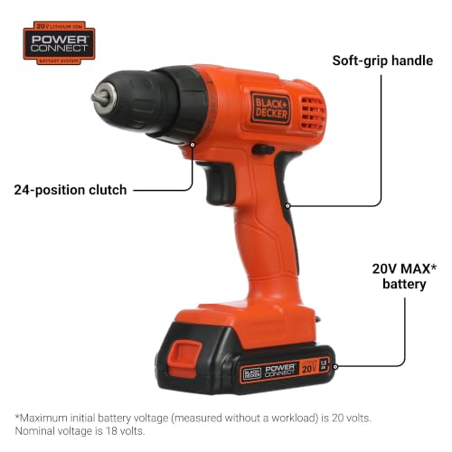BLACK+DECKER 20V MAX PowerConnect Cordless Drill Project Kit with Bits & Sockets
