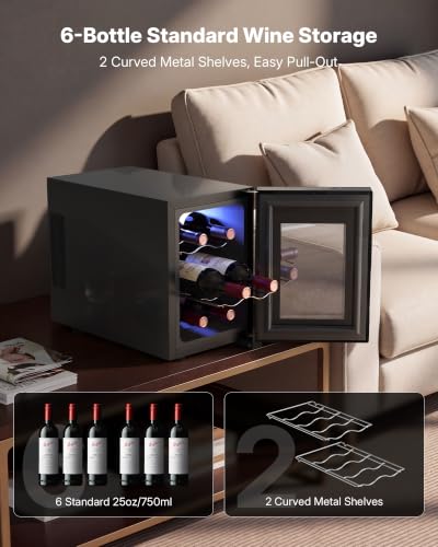 Upstreman 6 Bottle Compact Thermoelectric Wine Cooler - Small Fridge, Model: 6-bottle-0.6 cu.ft