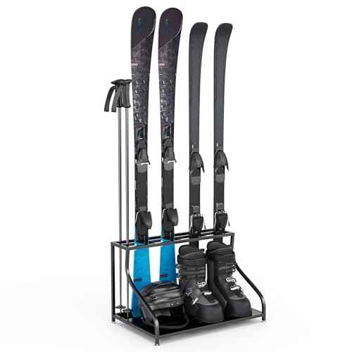 Ski Storage Rack-Holder Garage - Freestanding Ski Equipment Organizer Ski Boot Snowboard Rack Stand Snow Gear Storage