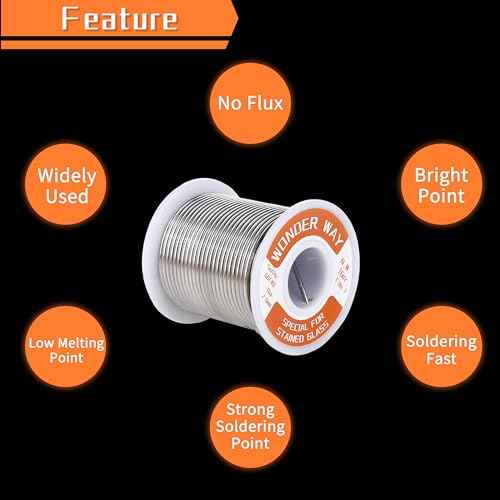 Sn60/Pb40 Solder Wire for Stained Glass Copper Foil, Tiffany Lamps & Church Glass Restoration, 2.0mm Dia No Flux By Wonderway (16oz)