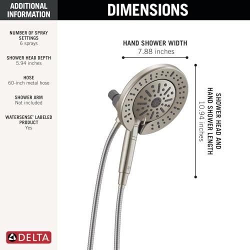 Delta Spotshield Brushed Nickel 6-Setting 2-in-1 Dual Shower Head with Handheld Hose