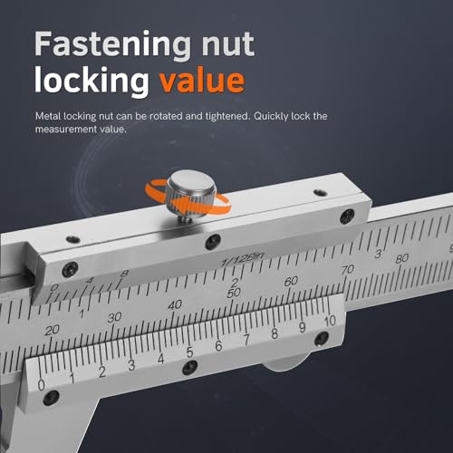 6-Inch/150mm Vernier Caliper Measuring Tool, Fractional Calipers, High-Hardness Steel Mechanical Micrometer, Non-Digital Slide with Dual Imperial/Metric Scale, 0.02 mm&1/128 Inch