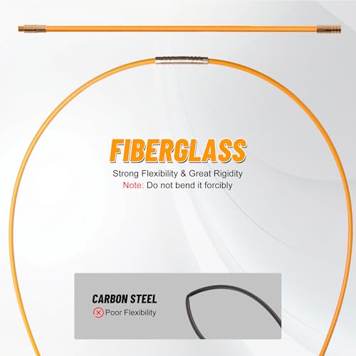 22FT Fiberglass Wire Fishing Rod Kit for Cable & Wire Pulling with Attachments