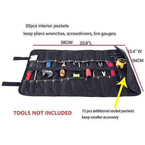 Without Tools for Wrench Screwdriver Pliers Roller compartments Organisers/Canvas roll up Pouch for Men/Small Socket Wallet