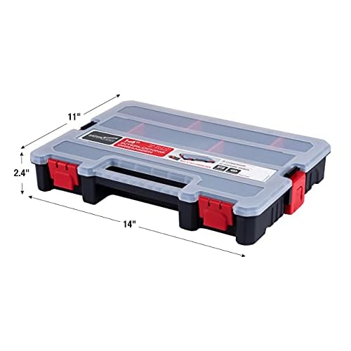 2-Pack Small Parts Organizer Box ? Stackable Hardware Storage Organizer Case with 20 Compartments & Dividers ? Screw, Nut, Bolt, Drill Bit Organizer for Garage, Workshop, Crafts