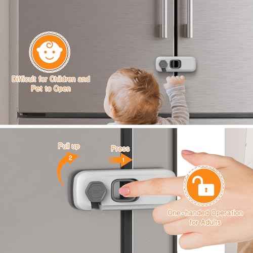 Baby Proofing Fridge Locks for Kids with Strong Adhesive, 5 Pack Child Proof Refrigerator Lock for Kid, Baby Safety Mini Freezer Lock for Toddler, Kitchen Pet Proof RV Refrigerator Latch (Gray)