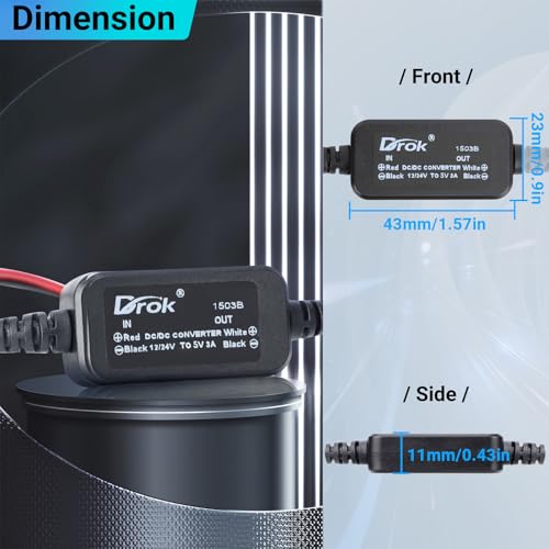 DROK 12V/24V to 5V DC Buck Converter 3A Power Supply for RV Solar