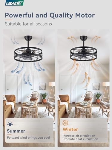 Black 20 Inch LEDIARY Fandelier Caged Ceiling Fan with Light & Remote
