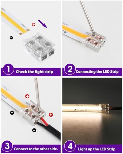 HitLights 8mm Solderless LED Tape Light Connectors Pack of 12 for 12V/24V Single Color Strips
