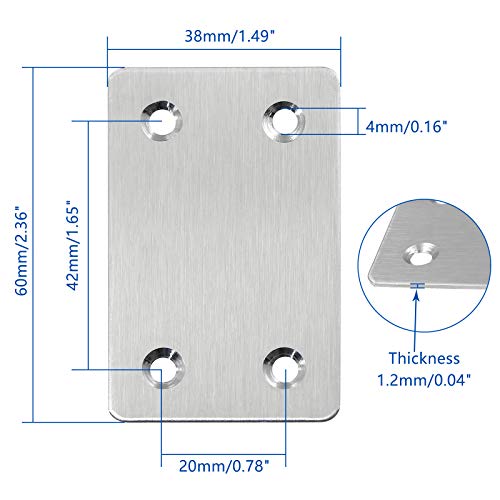 BokWin 12Pcs Flat Stainless Steel Mending Plates 2.4 x 1.5 Inches Silver