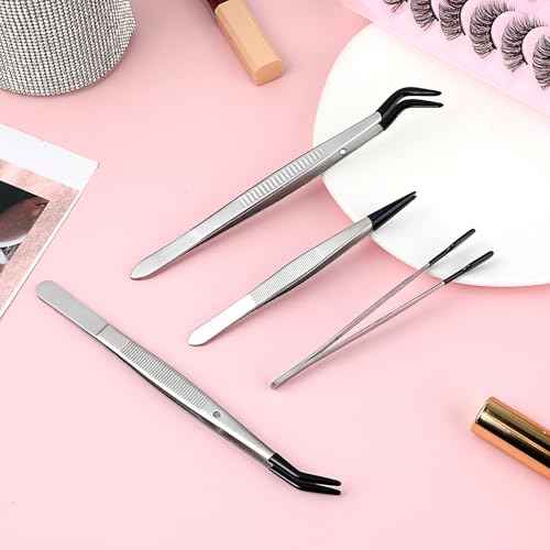 Sibba Tweezers with Rubber Tips 4Pcs PVC Rubber Coated Tweezer Set Jewelry Making Kits PVC Coated Tweezers Set Rubber Straight Tip Tweezers Flat Tip Gripper Reusable Forceps for Crafts Stamps Beads