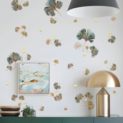11.8 x 7.9 Inch Ginkgo Leaf Wall Decals Spring Themed Wall Stickers Ginkgo Leaf Foil Stamping Stickers Peel and Stick Modern Art Wall Sticker DIY Mural Decor for Home Living Room Bedroom Office