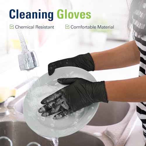 Black Nitrile Gloves, Food Safe Disposable Gloves Latex Free, Rubber Gloves Powder Free for Cooking, Kitchen Clean