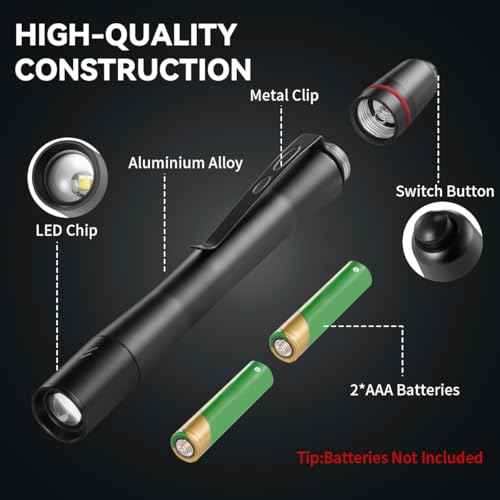 3Pack Pen Flashlight, Pen Light Flashlights High Lumens, Small LED Flashlight, Adjustable Tactical Flash Light, Waterproof Pocket Flashlights with Clip, Aluminum Mini Lights for Inspection Emergency
